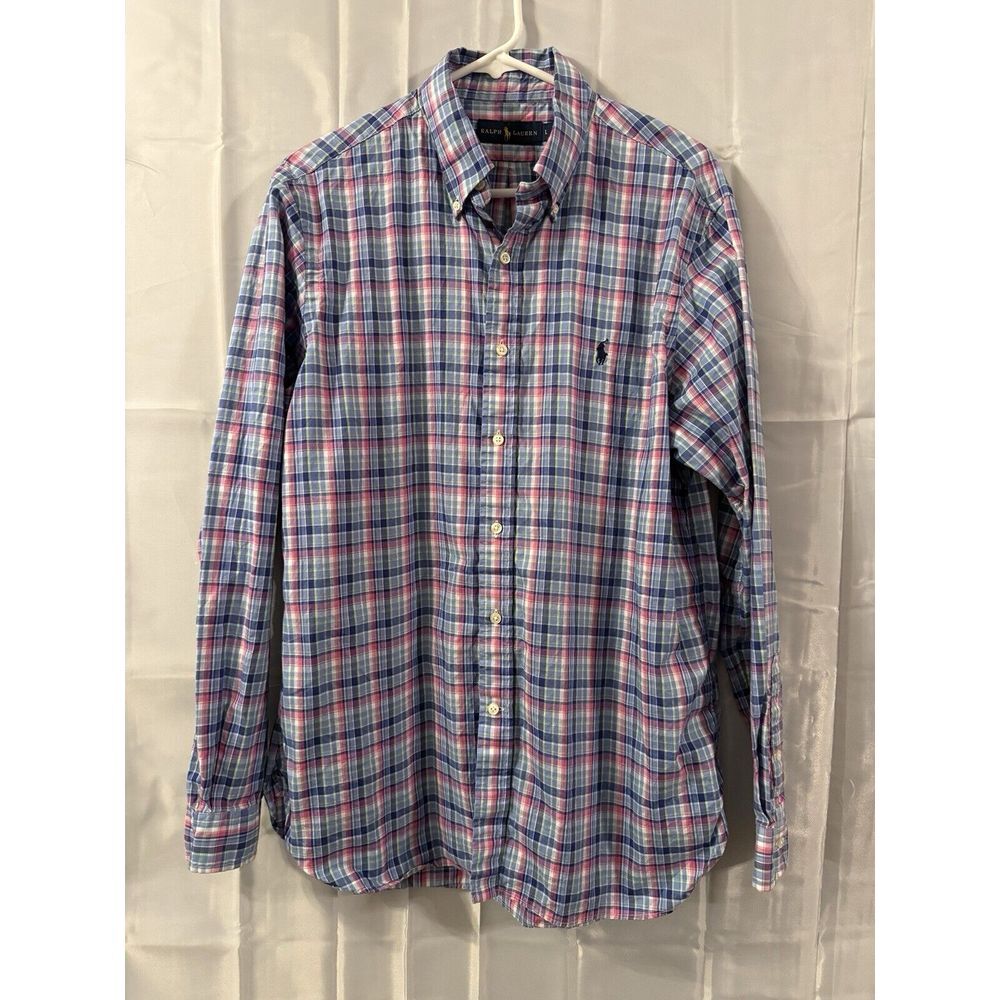 Polo Ralph Lauren Mens L Shirt Pastel Plaid‎ Pony Button Dad Grandpa Preppy 90s